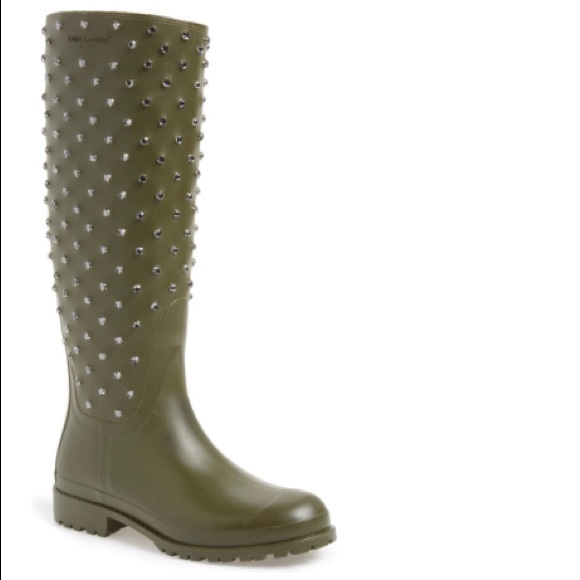 Saint Laurent Shoes - Saint Laurent Green Festival Embellished Rain Boot